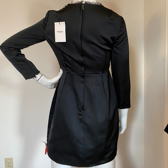 Theory NWT Black Corset Satin Mini Dress Sz 0 $455 - Picture 4 of 8